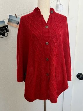 NWT Vermont Country Store Red Cable Knit Wool Blend Poncho